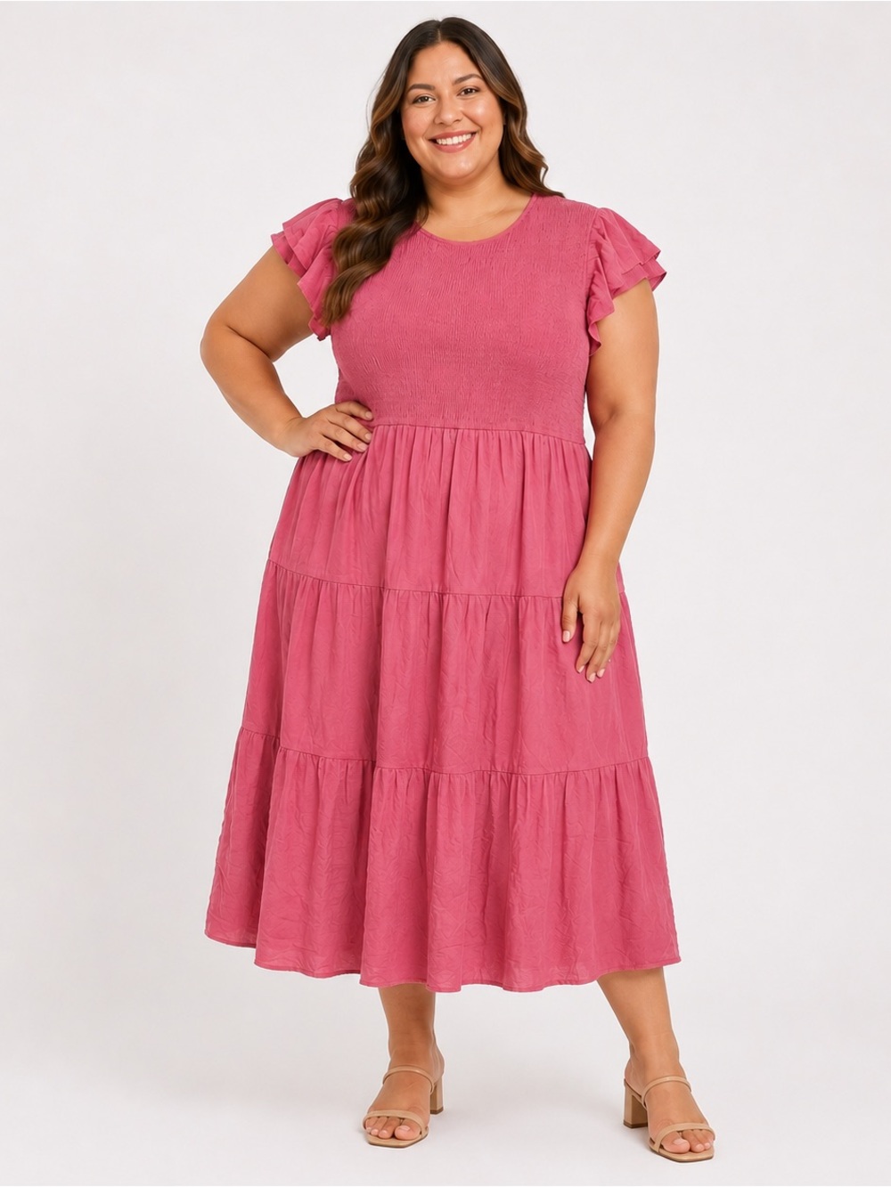 Zesica Maxi Dress Womens Tiered Cottagecore Size XXL Smocked Prairie Pockets NWT